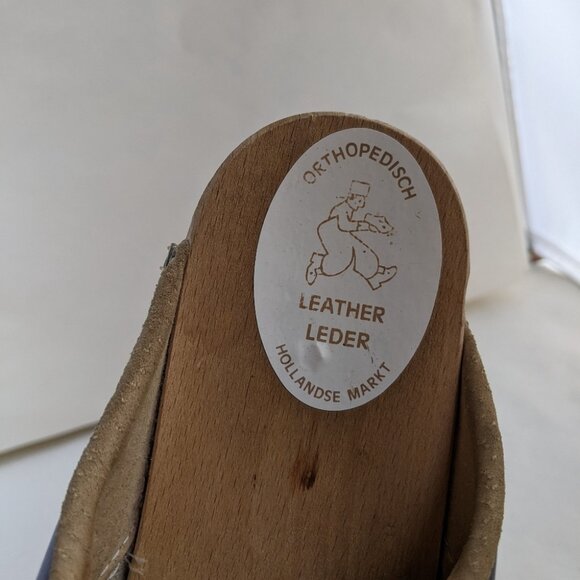 Orthopedic Leather Dutch Market Wood Navy Blue Clog - Picture 6 of 8